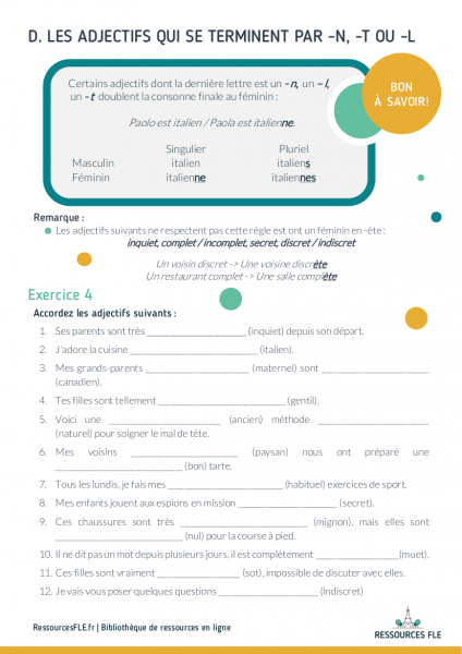 Ressources Fle | Grammaire FLE A1 A2 | L'adjectif Qualificatif