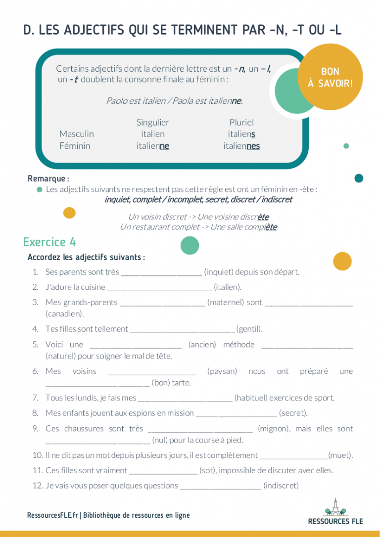 Ressources Fle Grammaire FLE A1 A2 L Adjectif Qualificatif